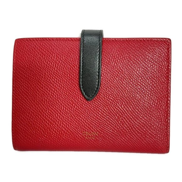 CELINE Medium strap wallet - Red Black Leather Bifold Wallet 196-071325 - Picture 1 of 5